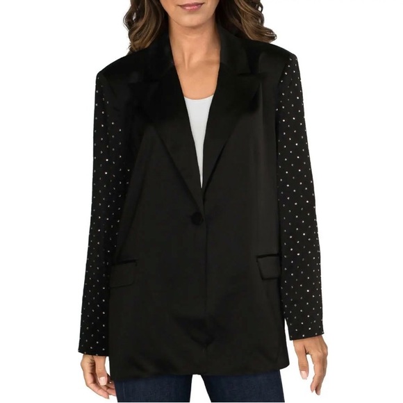 DANIELLE BERNSTEIN Satin Black Studded Party Blazer Jacket Size S NWT - Picture 3 of 4